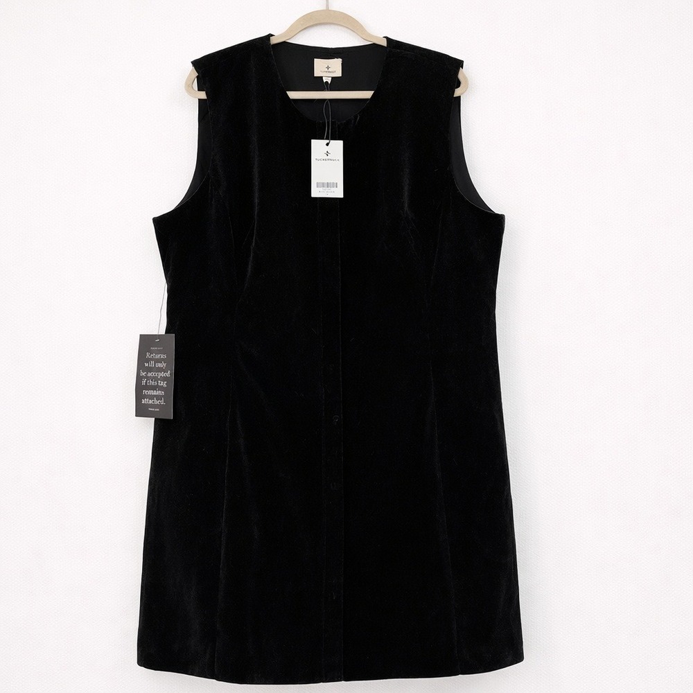 Tuckernuck Black Velvet Shift Mini Dress Size 14 Classic Mod Inspired Style NWT